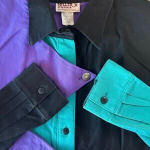 Miller Stockman Western Long Sleeve Button Up Shirt Size XL Purple Teal Black